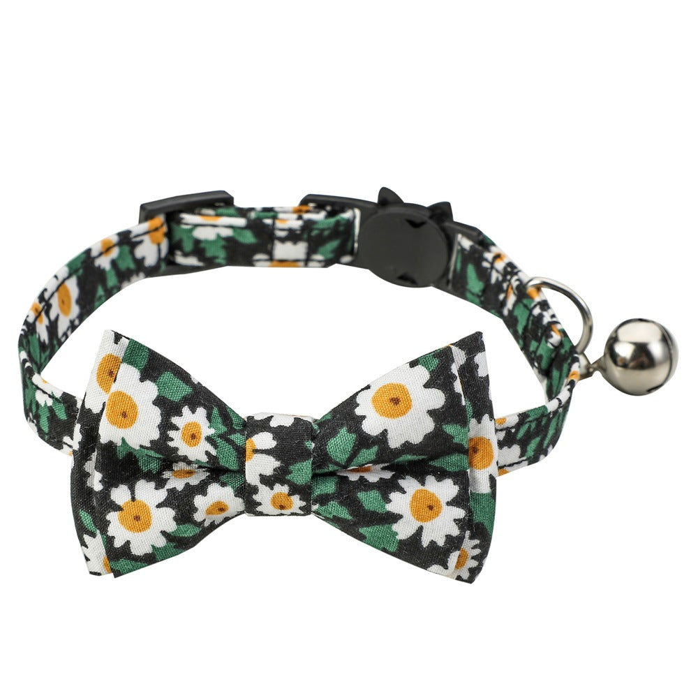 Cotton Floral Cat Collar with Bow for Pets
