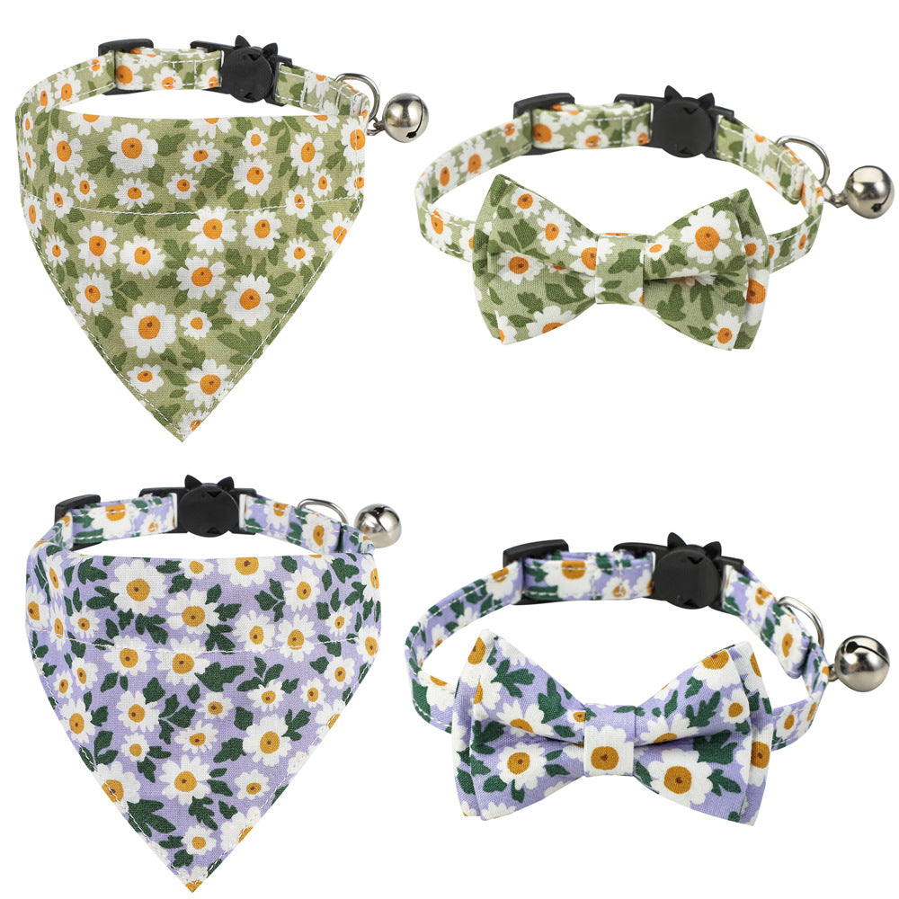 Cotton Floral Cat Collar with Bow for Pets