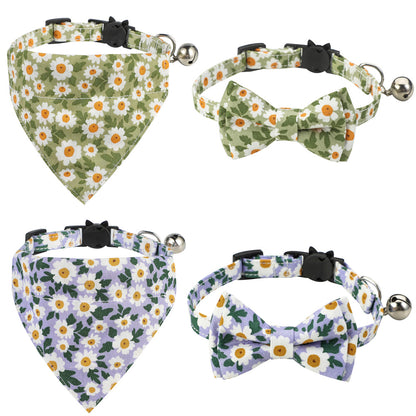 Cotton Floral Cat Collar with Bow for Pets