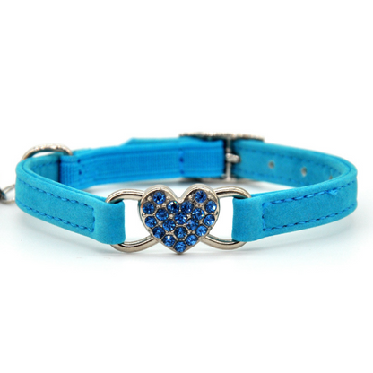 Heart-Shaped Cat Collar with Rhinestones and Bell