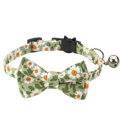 Cotton Floral Cat Collar with Bow for Pets