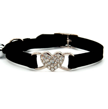 Heart-Shaped Cat Collar with Rhinestones and Bell