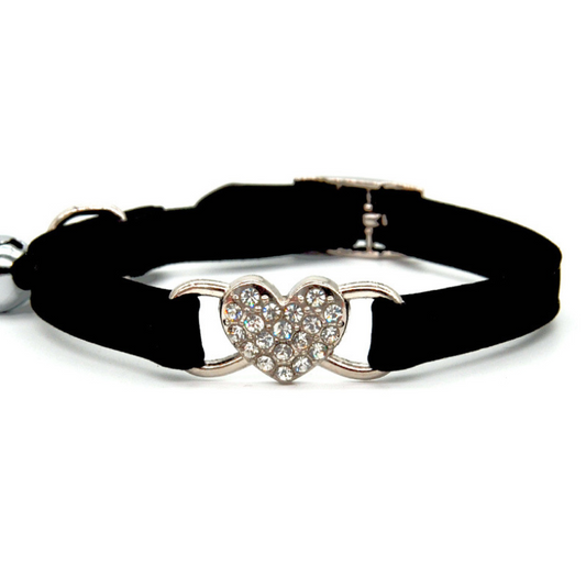 Heart-Shaped Cat Collar with Rhinestones and Bell
