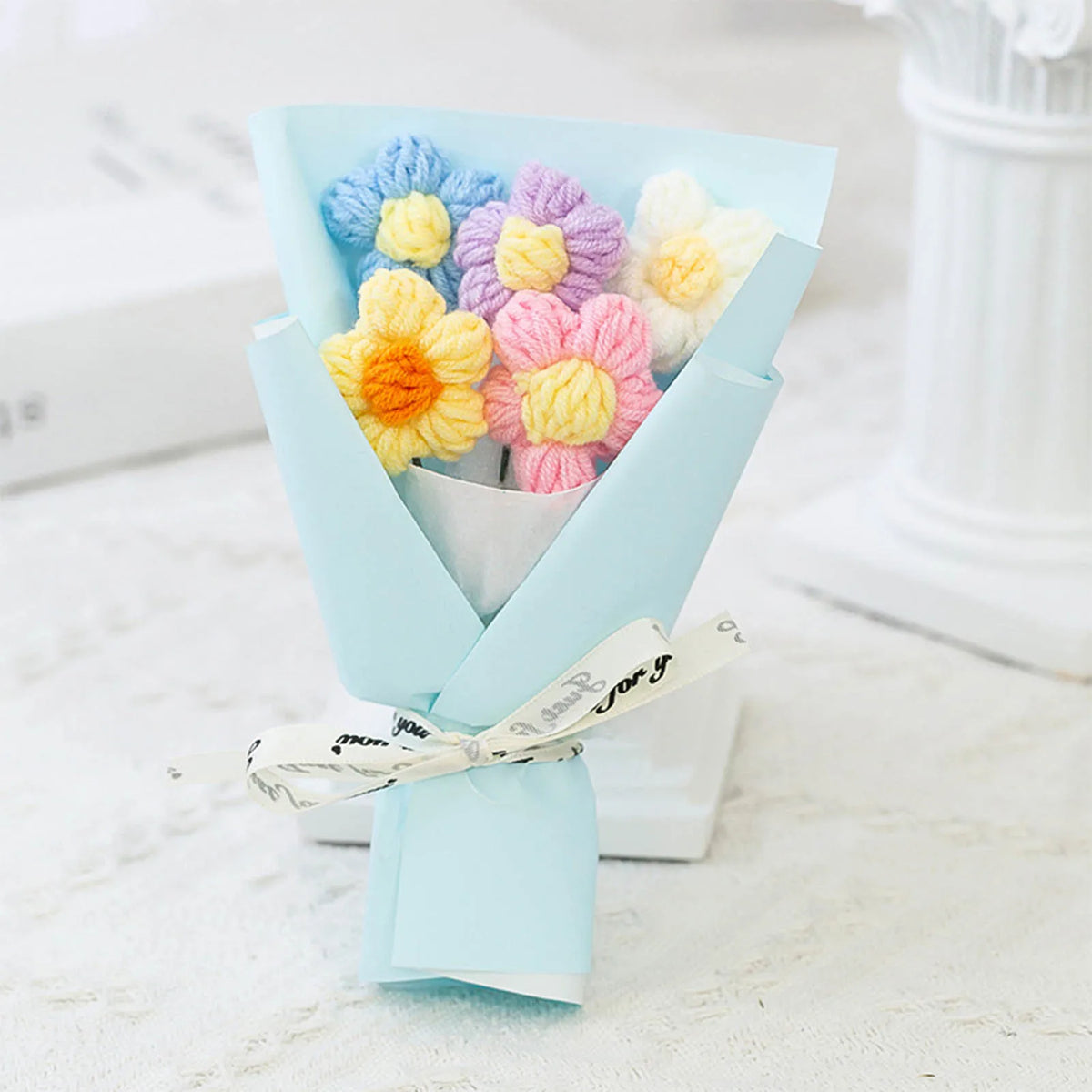 DIY Handwoven Knitted Flowers Bouquet Artificial Flower Knitted Woolen Flowers Woven Birthday Valentine's Day Gift Home Decor