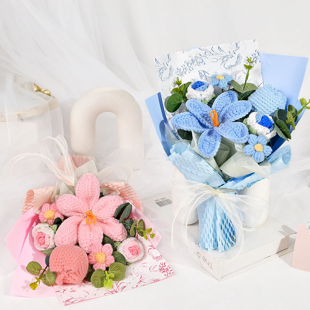 Handmade Crochet Tulip Bouquet, Crochet Flowers Bouquet for Mother's Day Christmas Thanksgiving Graduation Gift & Home Decor