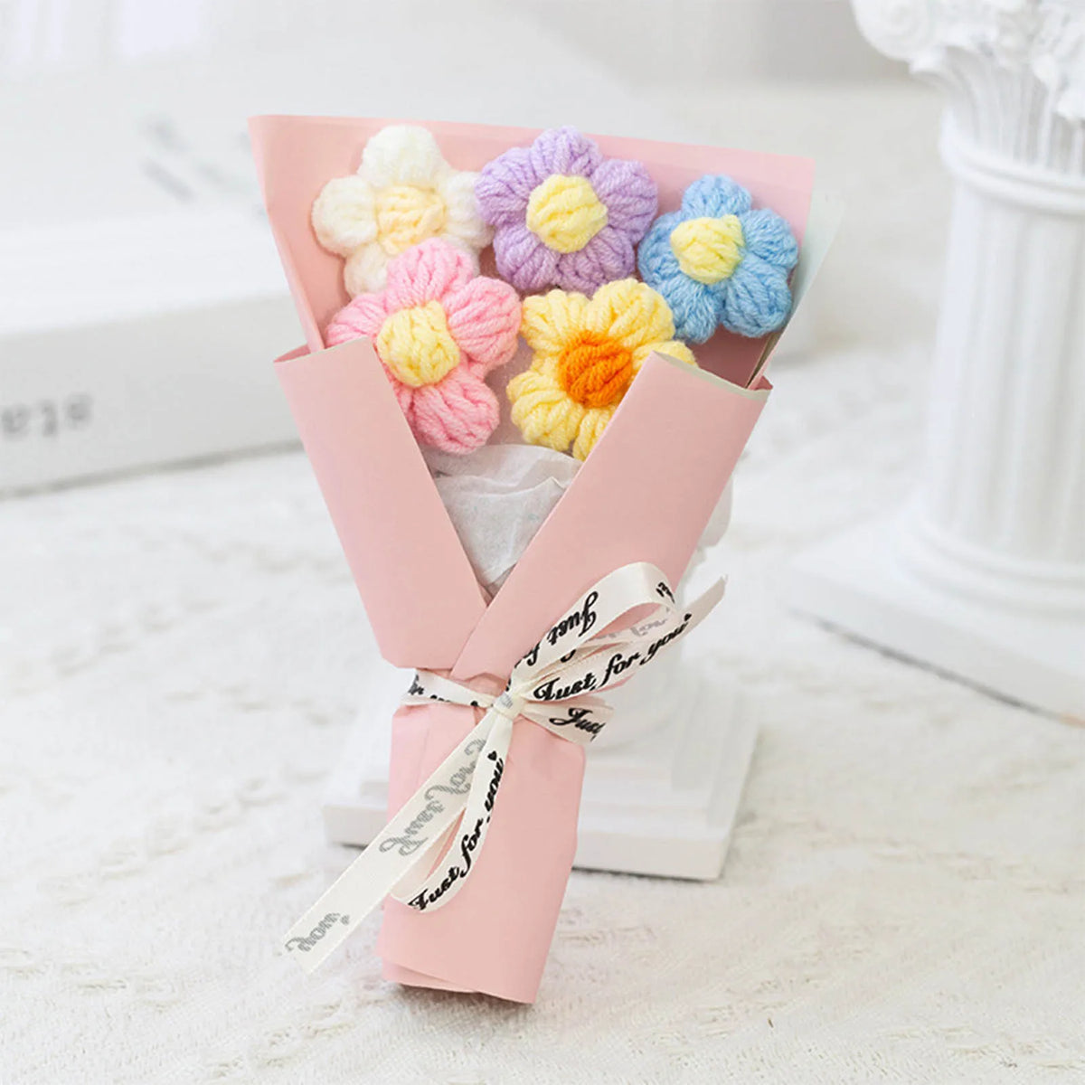 DIY Handwoven Knitted Flowers Bouquet Artificial Flower Knitted Woolen Flowers Woven Birthday Valentine's Day Gift Home Decor