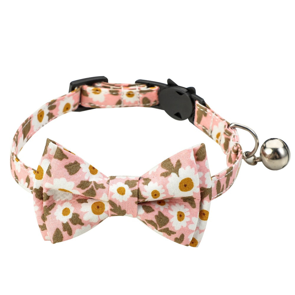 Cotton Floral Cat Collar with Bow for Pets