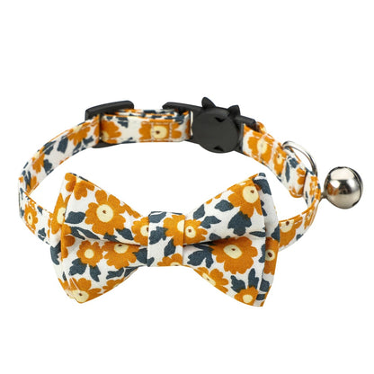 Cotton Floral Cat Collar with Bow for Pets