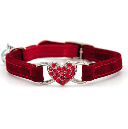 Heart-Shaped Cat Collar with Rhinestones and Bell